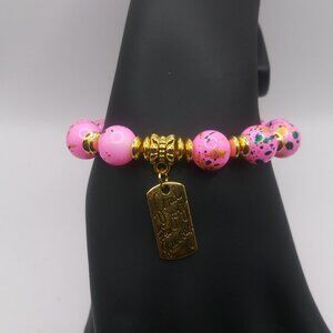 Find Joy In The Journey Motivational Speckle Pink Gold Bead Stretch Bracelet 7"